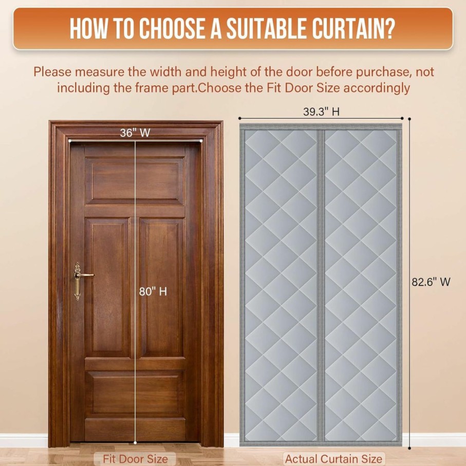 Home Improvement BEWAVE | Magnetic Insulated Door Curtain Magnetic Thermal And Insulation Self-Closing Door Cover For Winter Patio Bedroom Ac Room Fits Door Size Up To 32\" X 80\"