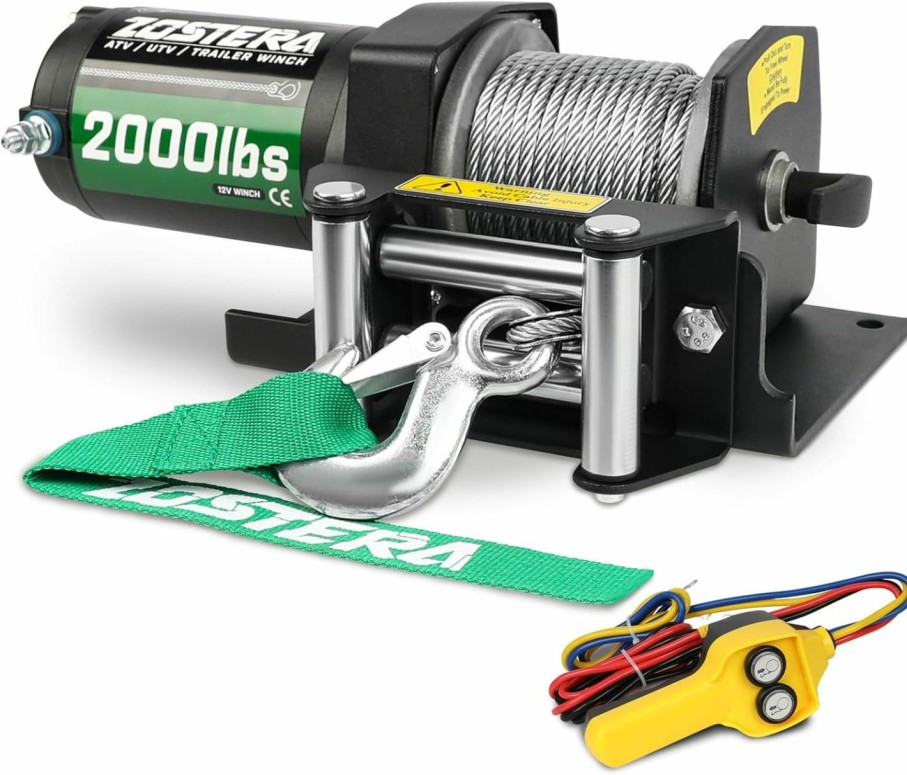 Home Improvement Zostera | Zostera 12V Electric 2000 Lb Winch For Atv Utv Trailer Boat Winch Steel Cable Waterproof With Switch Remotes Control And Mounting Bracket,Small Towing Pulling Winches With Automatic Brake