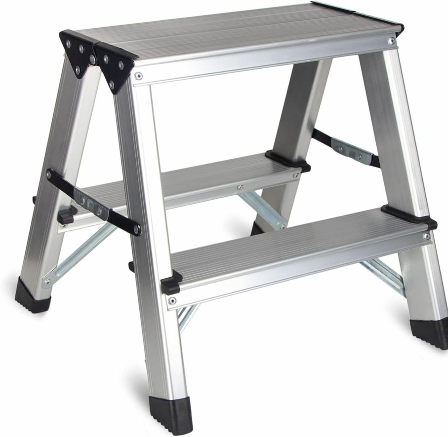 Home Improvement CHEAGO | Two Step Ladder - Folding Small 2 Step Stool 330Lbs With Non-Slip Feets, Aluminum Lightweight Metal Step Stool By Cheago, Portable Solid Handy Work Ladder For Home, Kitchen, Rv, Garage