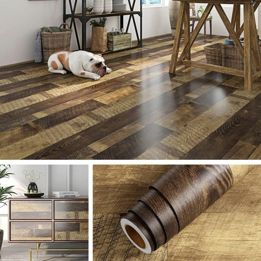 Home Improvement Livelynine | Livelynine 15.8X394 Wood Floor Contact Paper Waterproof Peel And Stick Wood Adhesive Paper For Furniture Desk Table Kitchen Countertop Covers Stick On Accent Wall Panels Rustic Vinyl Flooring Roll