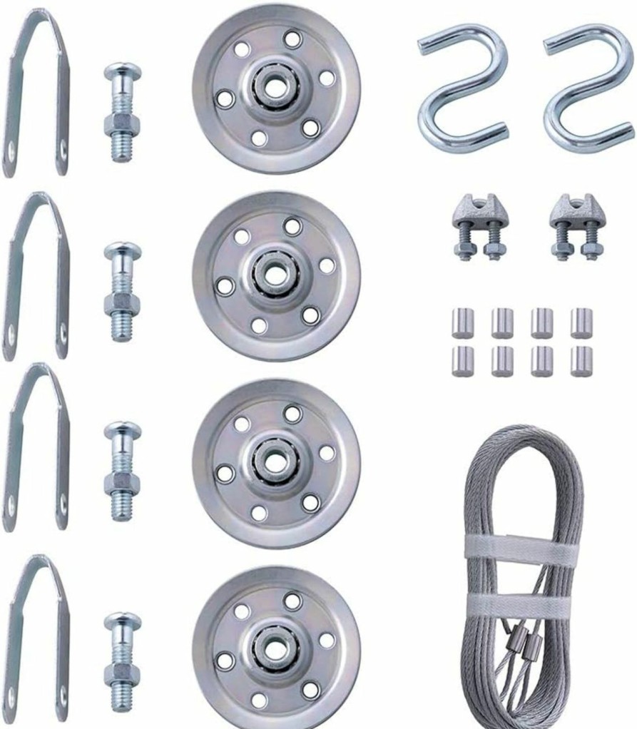 Home Improvement HOME MASTER HARDWARE | Home Master Hardware Cable And Pulley Replacement Kit - 4Pcs 3\" Heavy Duty Pulleys,2Pcs Galvanized Aircraft Cables - 3/32 Diameter 12 Fasteners For Overhead Sectional Garage Doors