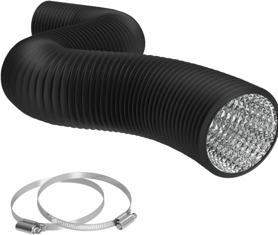 Home Improvement TerraBloom | Terrabloom Flexible 6 Inch Ducting - Black 25 Feet Flex Aluminum Duct With 2 Clamps 4 Layer Hvac Ventilation Air Hose - Great For Grow Tents, Dryer Rooms, House Vent Register Lines