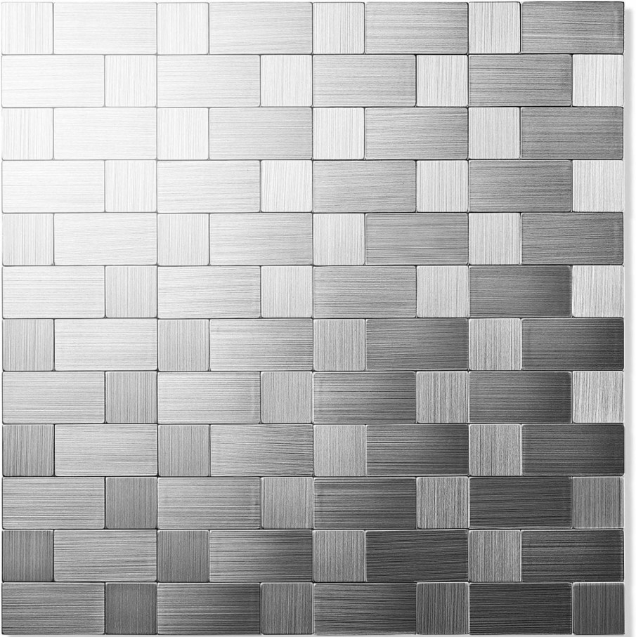 Home Improvement Yipscazo | Yipscazo 10-Sheets Peel And Stick Backsplashes For Kitchen, Stick On Backsplash Stainless Steel Metal Tiles For Kitchen Walls (12''X12'')