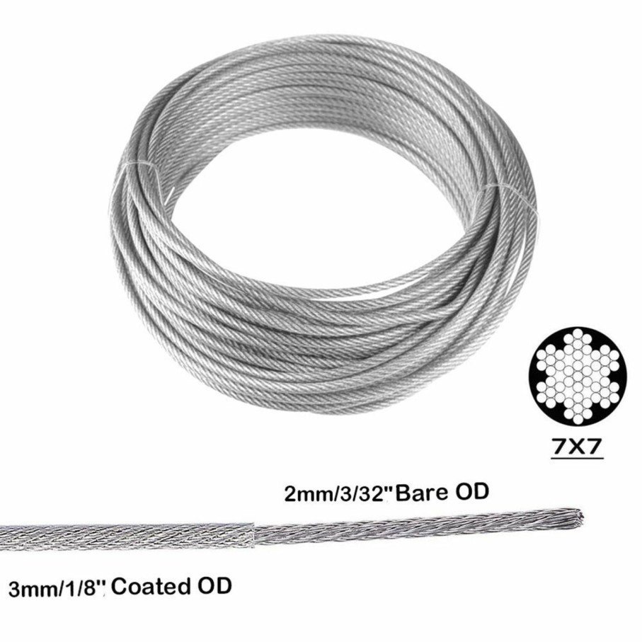 Home Improvement TooTaci | Tootaci 1/8\" Wire Rope Kit,100Ft 1/8 Stainless Steel Cable Coated,1/8 Inch Aircraft Cable,1/8 Steel Cable With 50Pcs 1/8 Crimping Loops,20Pcs Steel Thimble,For Cable Railing,Shade Sail,Outdoor Hanging