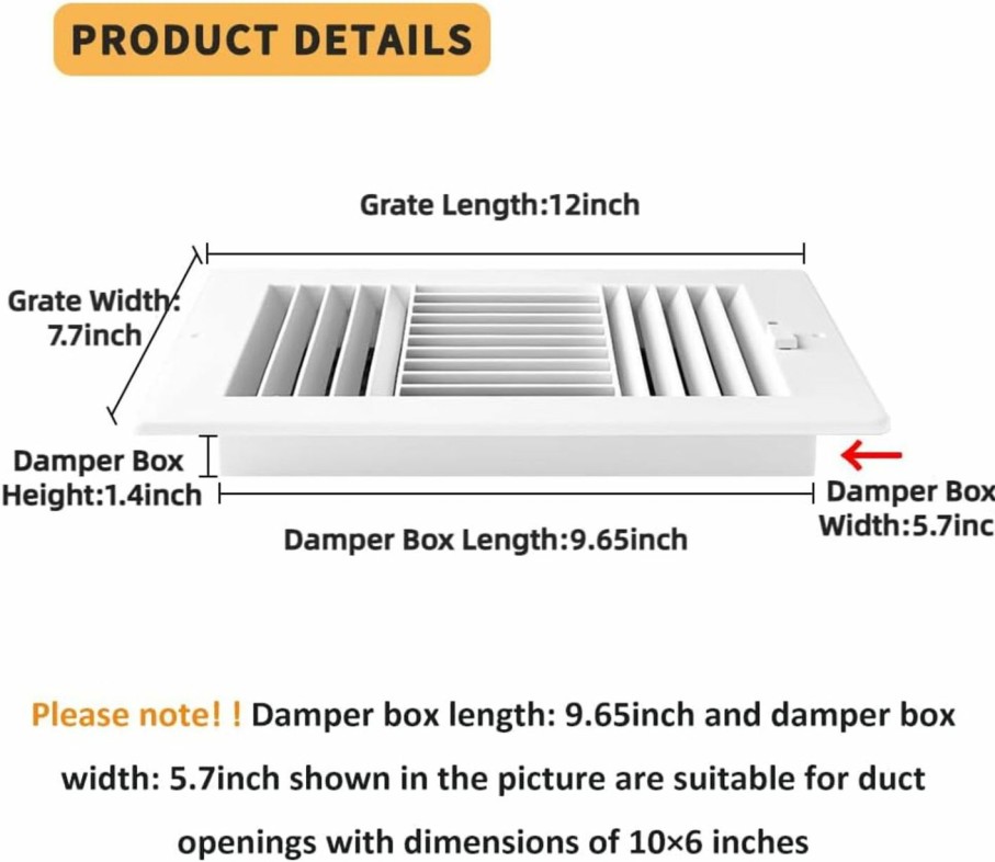 Home Improvement FanGoFast | 10X6 Inch(Duct Opening) Fangofast Ceiling Register 3-Way Plastic Sidewall Ceiling Air Vent Wall Vent W/Manual Adjuster For Home, Office, Bathroom, Toilet