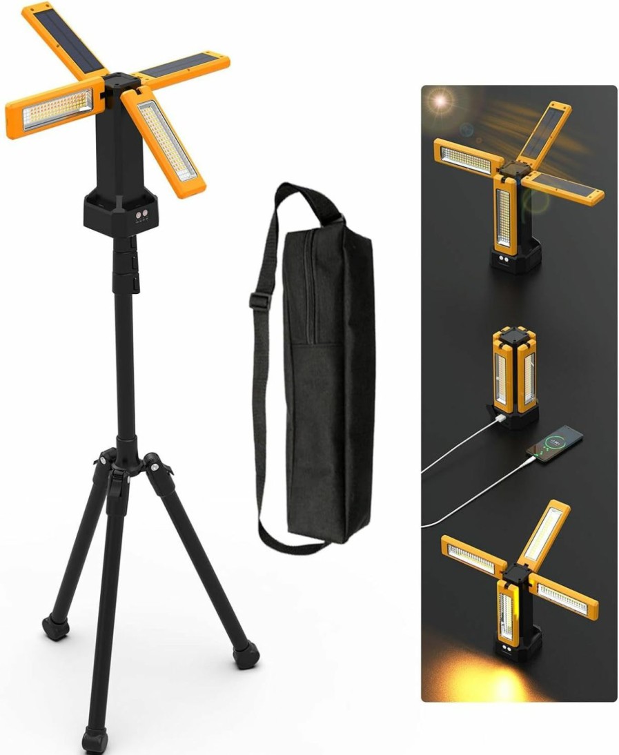 Home Improvement AODOO | 13200Mah Rechargeable Solar Work Light With Folding Stand And Carrying Bag, Aodoo 8000 Lumen Stepless Dimmable, White/Warm/Nature White/Red(Sos) Portable Work Light With Detachable Tripod