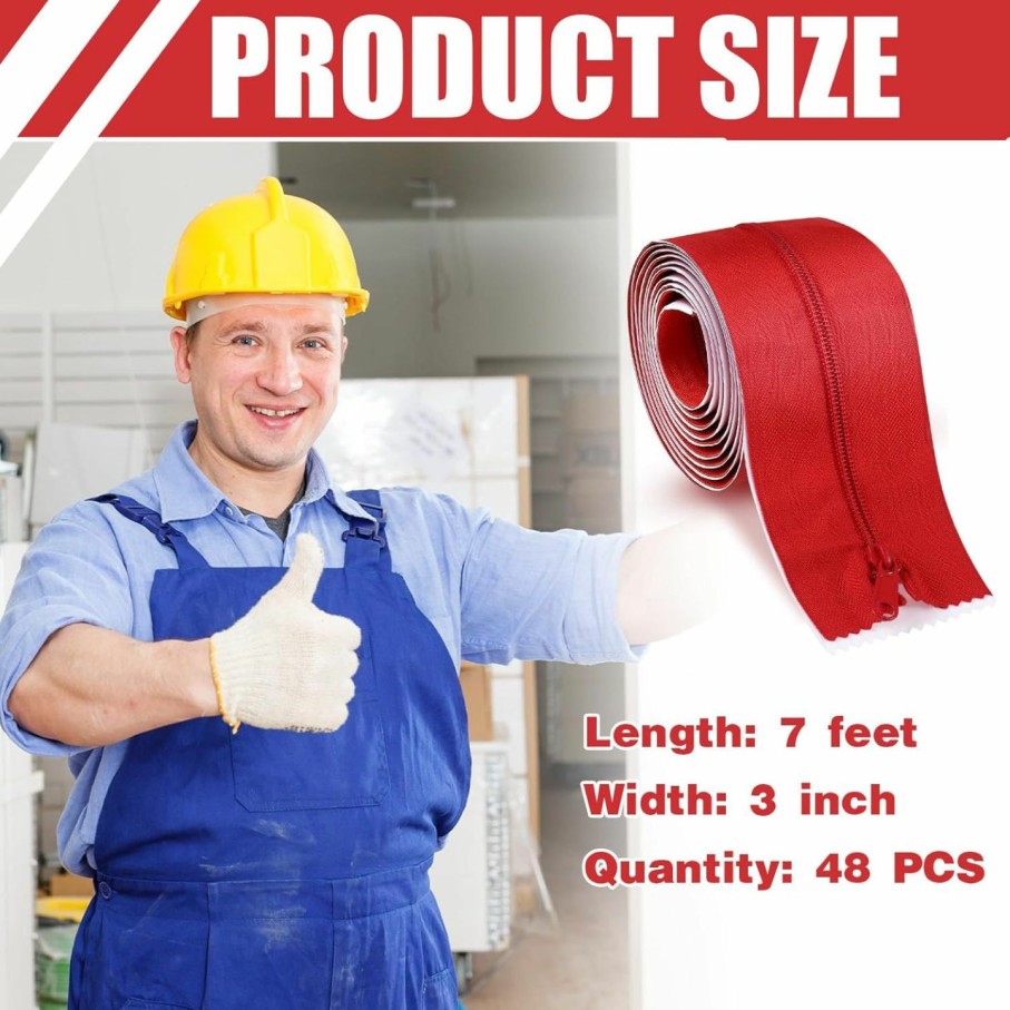 Home Improvement Tigeen | Tigeen 12 Rolls Heavy Duty Zipper For Dust Barriers Zipper Door 7 Feet Long X 3 Inches Wide Self Adhesive Instant Door Zipper, Red