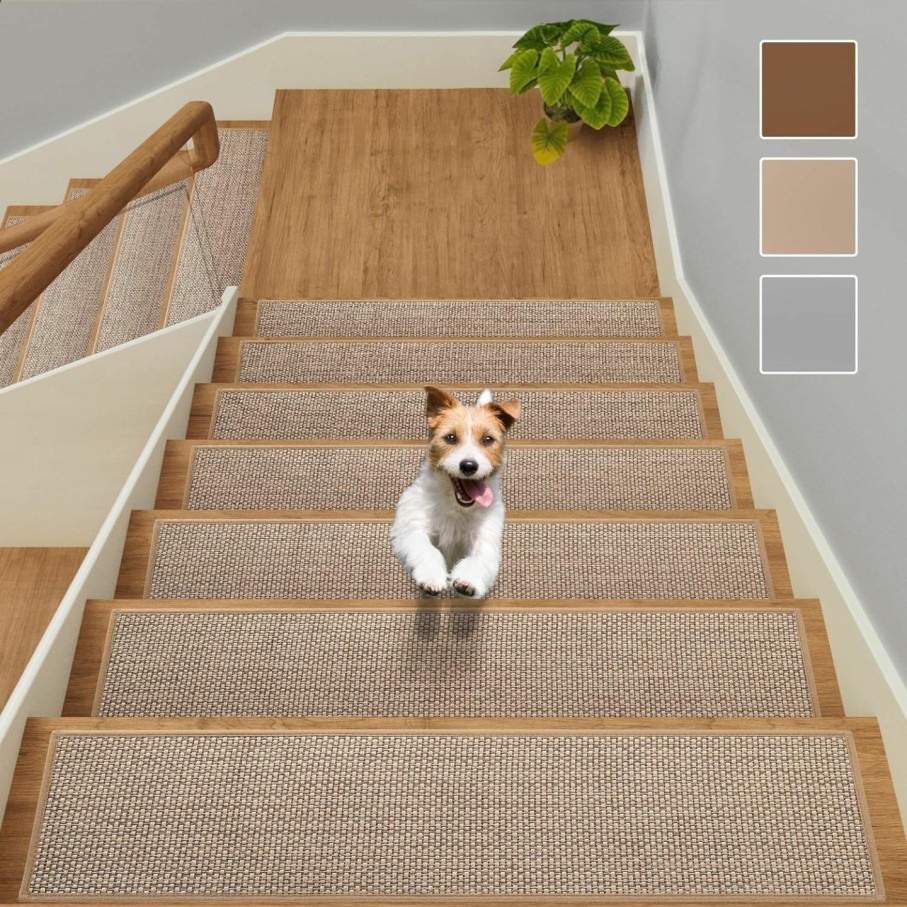 Home Improvement GROWLING | Growling Linen Stair Treads For Wooden Steps Indoor 30X8 Inch, 15Pcs Upgraded Self Adhesive Backing Non Slip Stair Carpets, Peel And Stick Stair Runner Rugs, Reusable Staircase Step Treads(Brown)