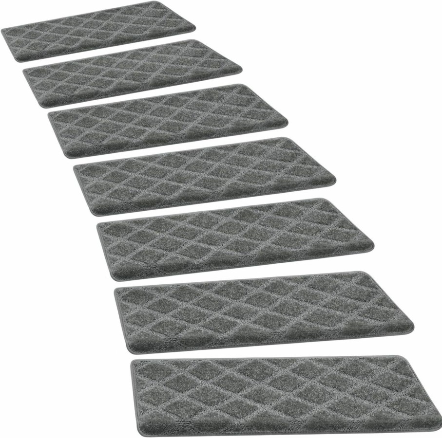 Home Improvement PURE ERA | Pure Era Bullnose Carpet Stair Treads Set Tape Free Non-Slip Indoor Stair Protectors Pet Friendly Rugs Covers Soft Skid Resistant Washable Reusable 9.5\" X 30\"X1.2\" (14 Pieces, Cream Gray)