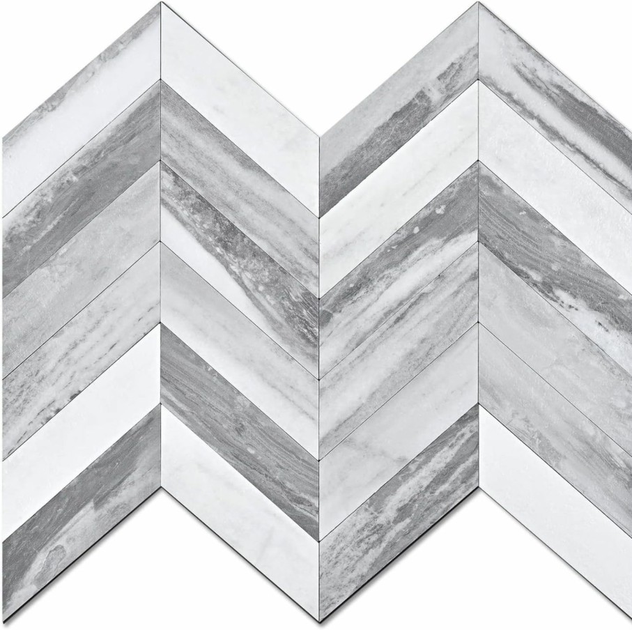 Home Improvement STICKGOO | Stickgoo 10-Sheet Herringbone Tile Peel And Stick Backsplash, White Marble Pvc Stick On Backsplash, Self Adhesive Wall Tile For Kitchen And Bathroom