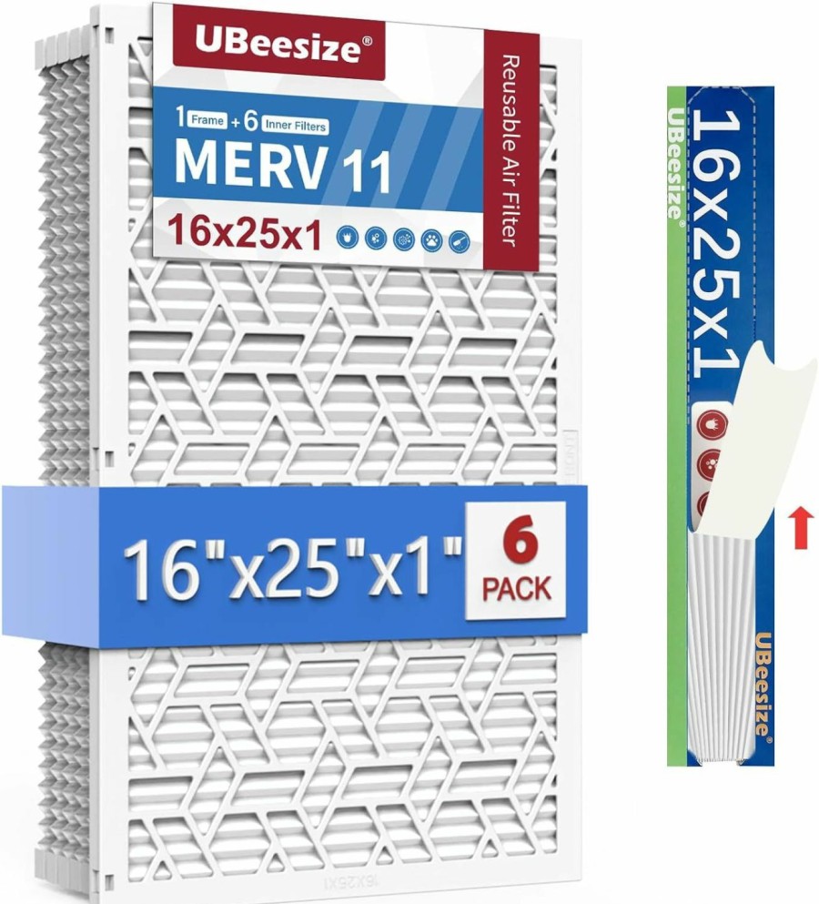 Home Improvement UBeesize | Ubeesize Reusable 16X25X1 Air Filter(6-Pack),Upgrade Ac/Hvac/Furnace Filter,Merv 8,Mpr 700,Easy To Close/Open,1Xreusable Abs Frame+6Xreplaceable Filter(Actual Size: 15.63X24.72X0.87 Inch)