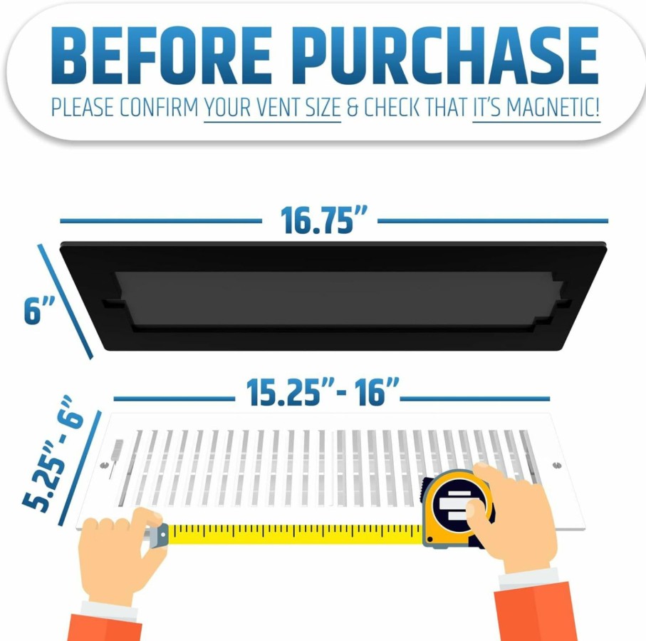 Home Improvement HMmagnets | Powerful Magnetic Vent Covers (3-Pack) That Will Never Fall Off (Upgraded Design) - For Sealing Floor/Wall/Ceiling Registers Of Width 5.25" To 6", Length 11.25" To 12" | Vent Not Included | White
