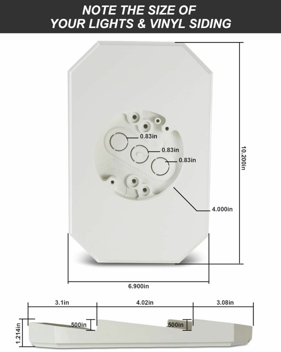 Home Improvement Vapikirv | Siding Mounting Kit, White Outdoor Light Mounting Block With Built-In Box, Siding Mounting Plate For 1/2 Inch Lap Double And 4 Inch Siding