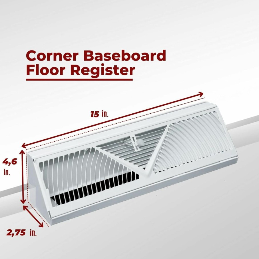 Home Improvement Handua | Handua 15\" Corner Baseboard Return Air Grille | Round Type Air Flow Design | Register Vent Cover Grill | Adjustable Lever For Air Flow Control |White