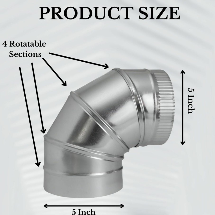 Home Improvement The Sheet Metal Kid | The Sheet Metal Kid 4" Adjustable Duct Elbow 90 Degree Hvac - Available In Sizes Up To 24"-Galvanized Sheet Metal 26-Gauge Duct Connector - Perfect For Round Tube Air Ventilation & Vent Pipe Ductwork