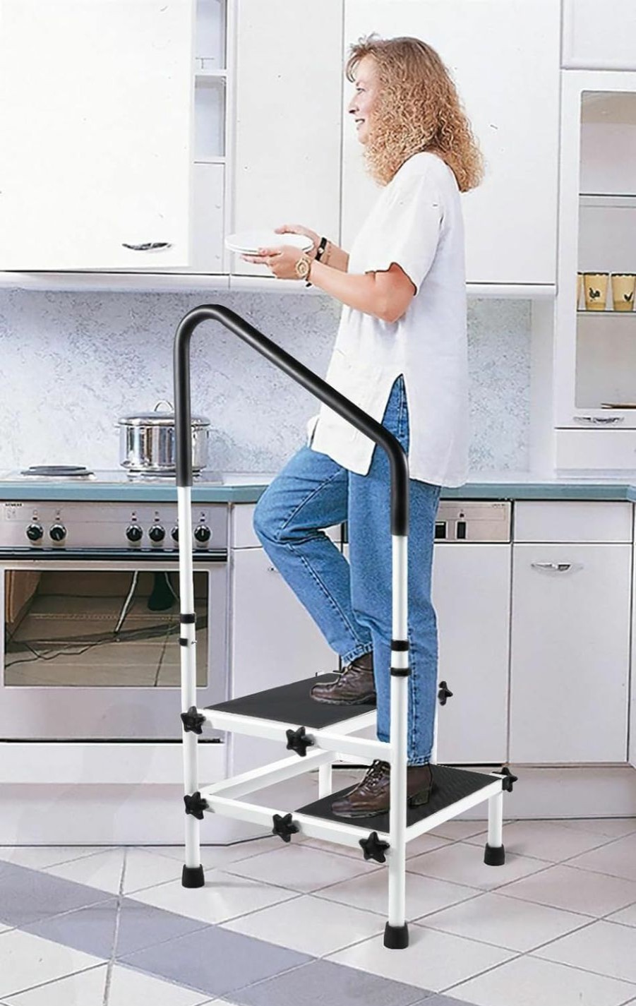 Home Improvement URFORESTIC | Urforestic Medical 2 Step Stool Ladder With Handrail Handle For Elderly,Seniors,Kitchen Bathroom Viechle Step Stool With Thick Rubber Feet And Anti-Skid Platform,Heavy Duty 400 Lbs Capacity