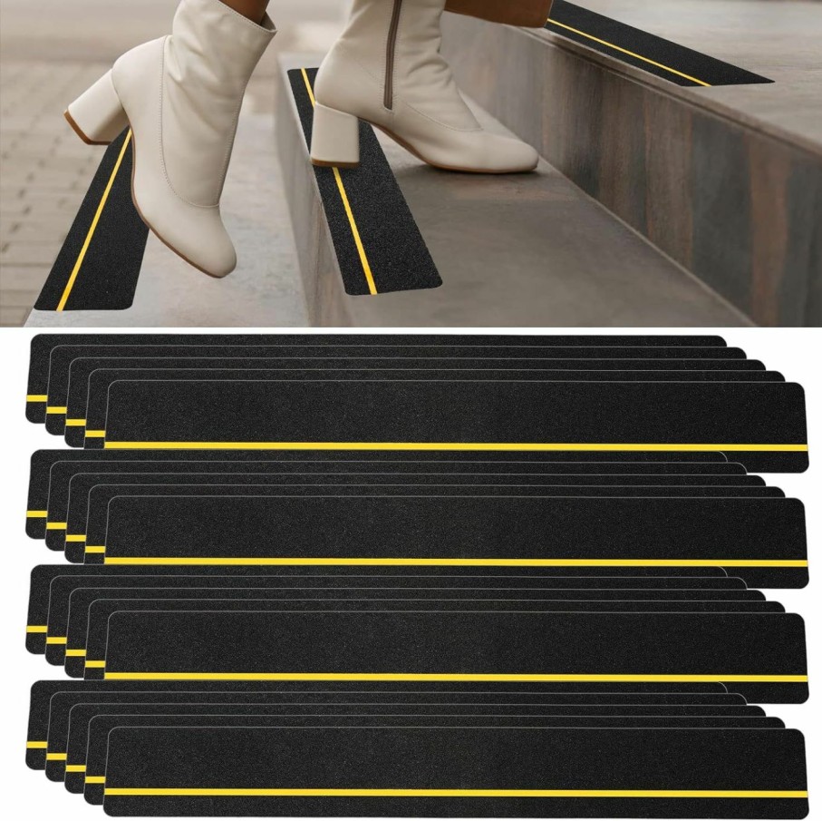 Home Improvement Weysat | 20 Pcs 4'' X 30'' Anti Slip Stair Treads With Reflective Stripe Grip Non Slip Tape Adhesive Non Skid Tape Outdoor Traction Treads Staircase Step Treads Friction Abrasive For Stairs Step