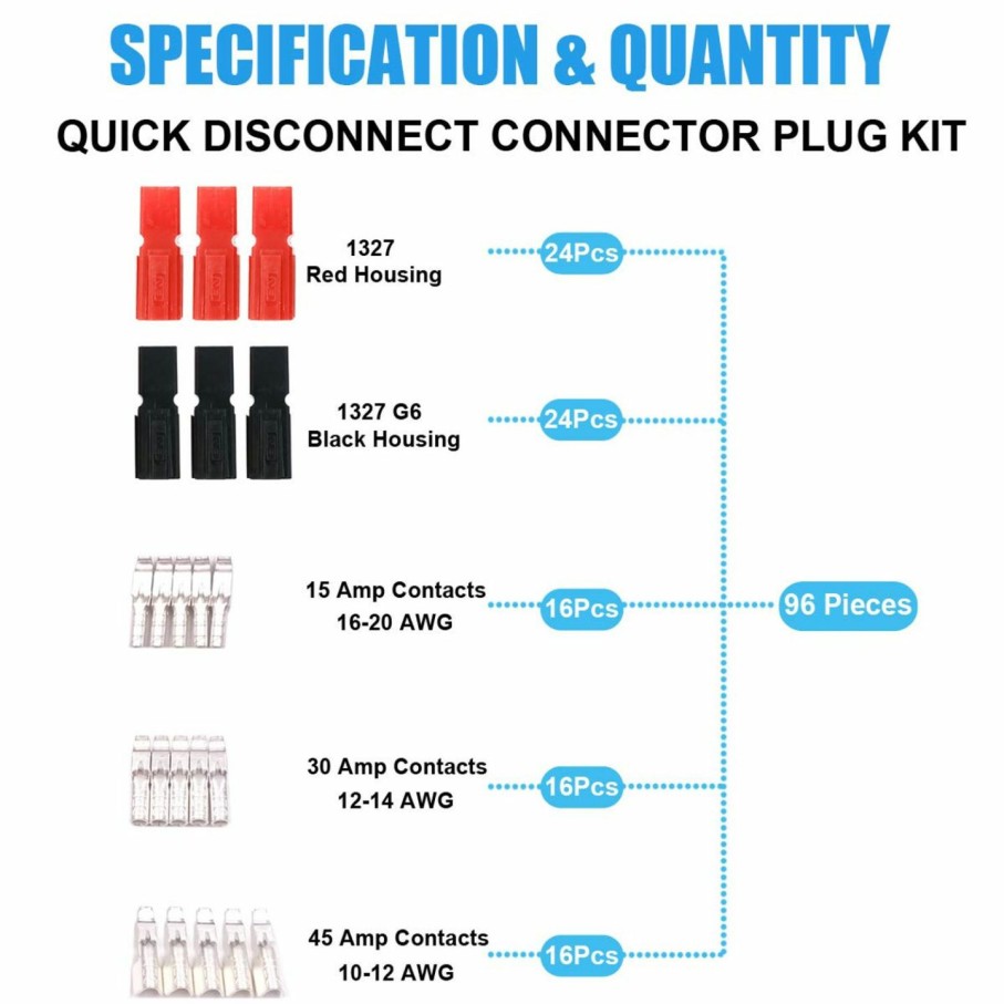 Home Improvement BULVACK | Bulvack 96 Pcs 15/30/45 Amp Power Connectors Assortment Kit, Quick Disconnect Battery Connector Modular Terminals Connectors, Awg10-20