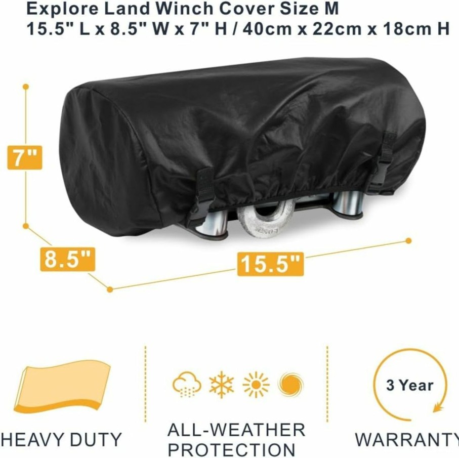 Home Improvement Explore Land | Explore Land Waterproof Universal Winch Cover - Dust Resistant Winches Cover 15.5 X 8.5 X 7 Inch - Fits Electric Winches Up To 4,500 Lbs