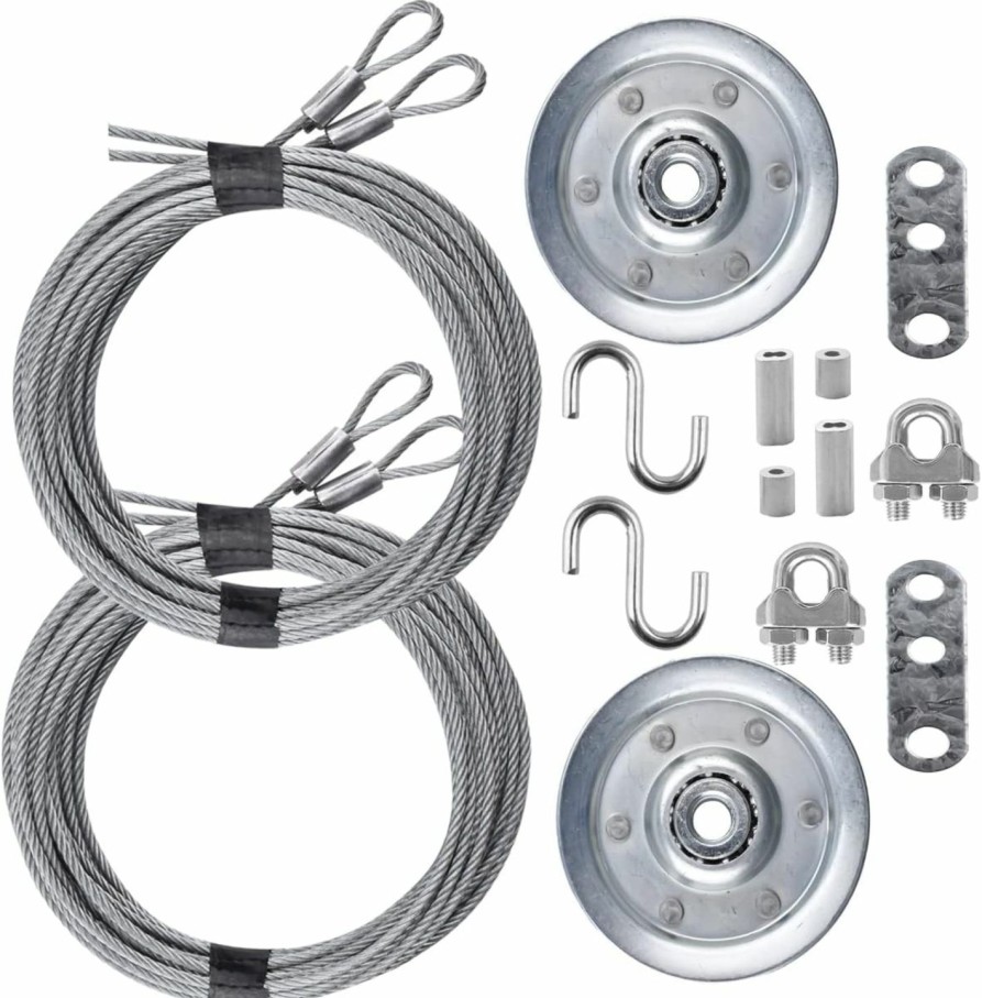 Home Improvement EWONICE | Garage Door Cable And Pulley Replacement Kit Including 2 Pairs Of Galvanized Aircraft Cables - 3/32\" And 1/8\" Diameter, Two Heavy Duty 3\" Sheaves, 10 Fasteners For Overhead Sectional Garage Doors