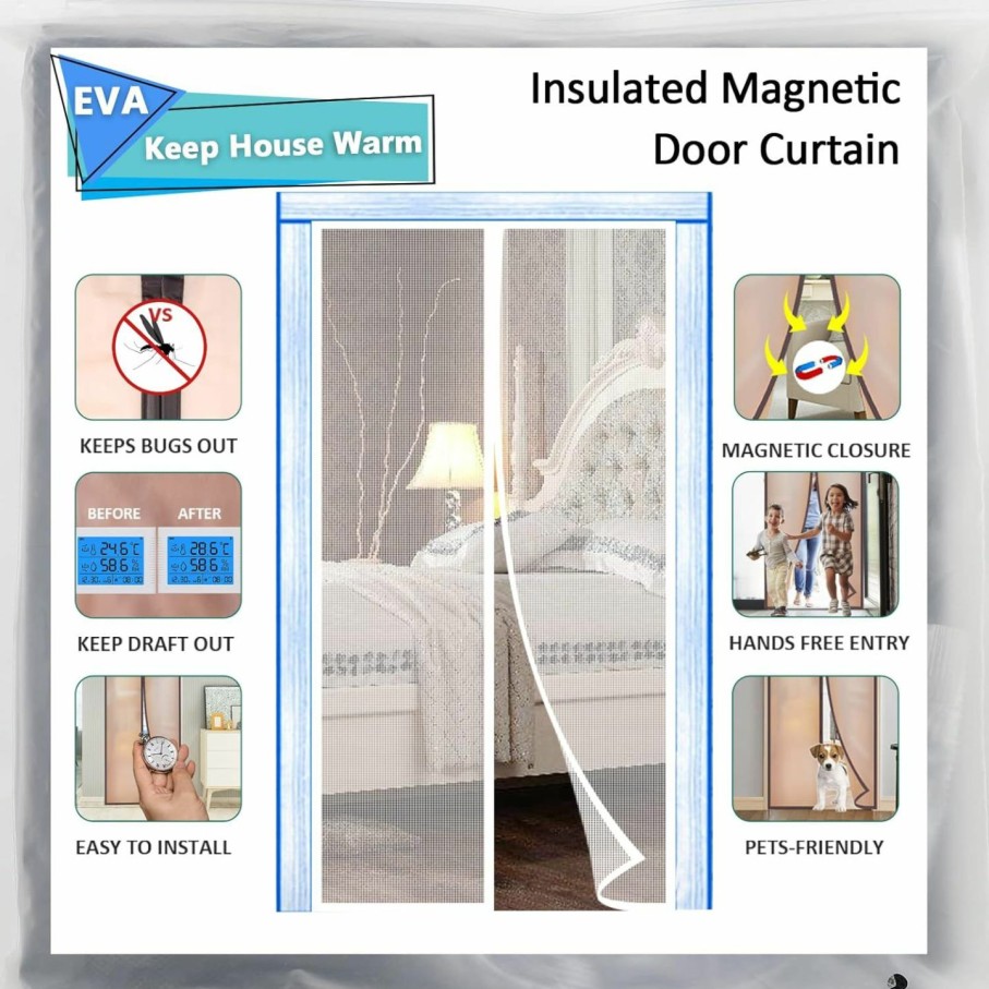 Home Improvement IKSTAR | Insulated Door Curtain, [Upgrade Eva] Magnetic Thermal Insulated Door Cover To Keep Temperature For Room/Kitchen, Keep Draft Air Out, Self Sealing, Hands Free, Pet/Kids Friendly - 34\"X82\"