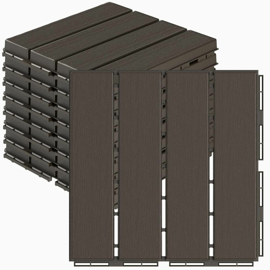 Home Improvement Goovilla | Goovilla Plastic Interlocking Deck Tiles, 9 Pack , 12\"X12\" Waterproof Outdoor Flooring All Weather Use, Patio Floor Decking Tiles For Porch Poolside Balcony Backyard, Dark Grey