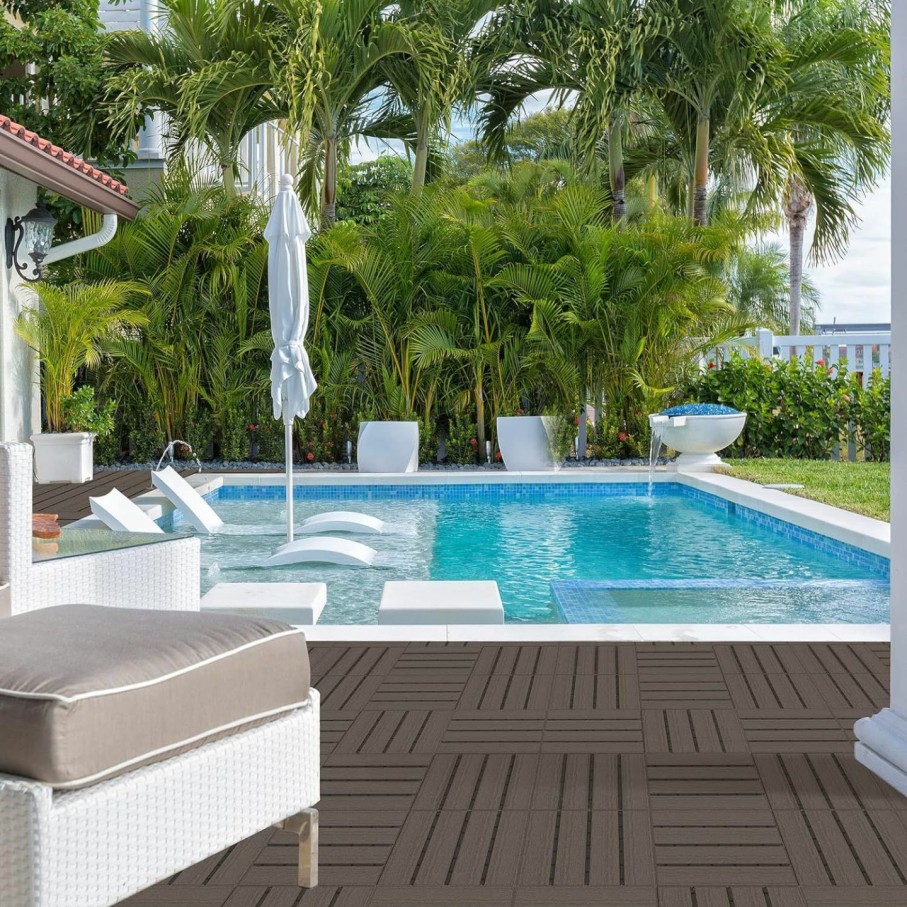 Home Improvement Goovilla | Goovilla Plastic Interlocking Deck Tiles, 9 Pack , 12\"X12\" Waterproof Outdoor Flooring All Weather Use, Patio Floor Decking Tiles For Porch Poolside Balcony Backyard, Dark Grey