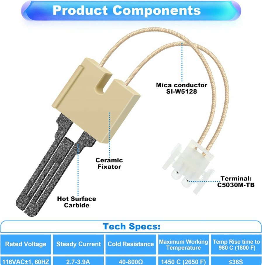 Home Improvement Dreyoo | Dreyoo 1 Pack 62-22868-93 Furnace Ignitor, Furnace Hot Surface Ignitor Igniter Direct Compatible With Rheem Ruud Weatherking Oem Part 62-22868-93