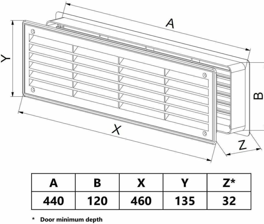 Home Improvement Awenta | 440Mm X 120Mm / 18\" X 5'' Inch Two Sided White Door Air Vent Grille - Door Vent Register For Interior Door, Bathroom, Bedroom, Garage, Kitchen