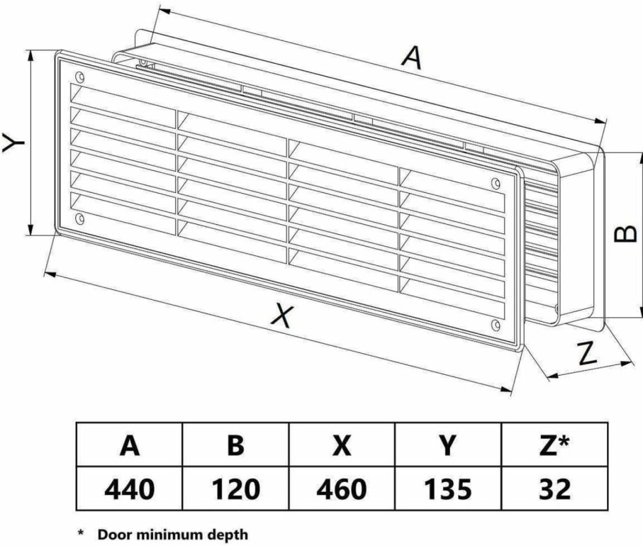 Home Improvement Awenta | 440Mm X 120Mm / 18\" X 5'' Inch Two Sided White Door Air Vent Grille - Door Vent Register For Interior Door, Bathroom, Bedroom, Garage, Kitchen