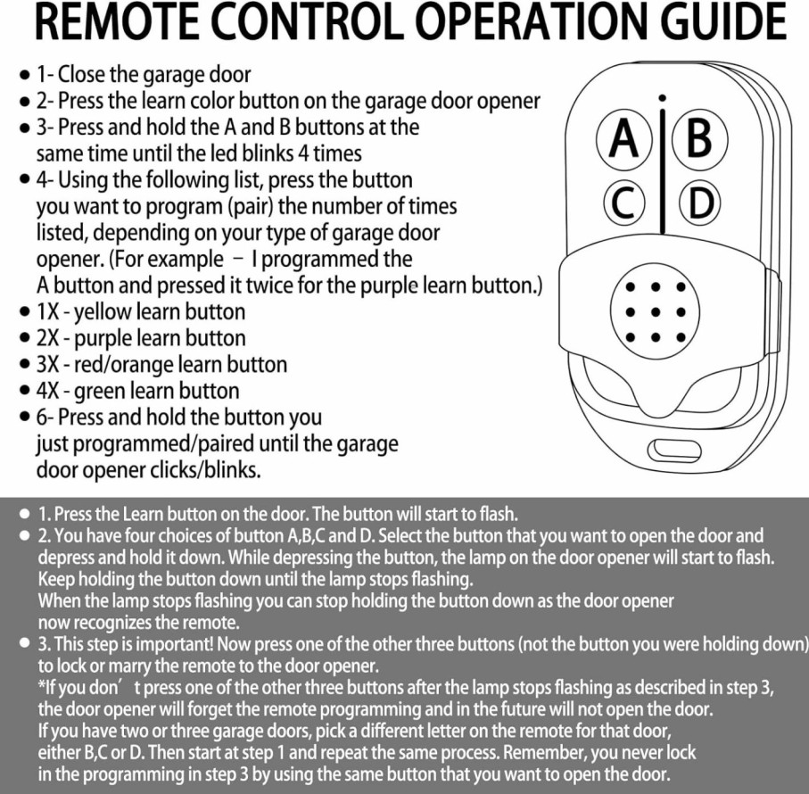 Home Improvement Kingdder | Kingdder 3 Pcs Universal Garage Door Remote Compatible With Chamberlain Liftmaster Garage Door Opener With 5 Colors Learning Button Purple Yellow Red Orange Green Learning Button Mini Keychain Type